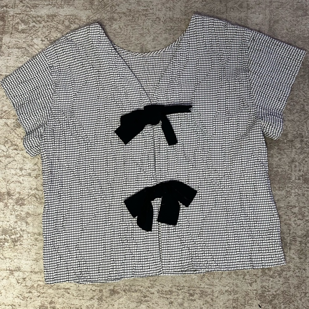 Zara Basics Checkered Blouse with Black Bows